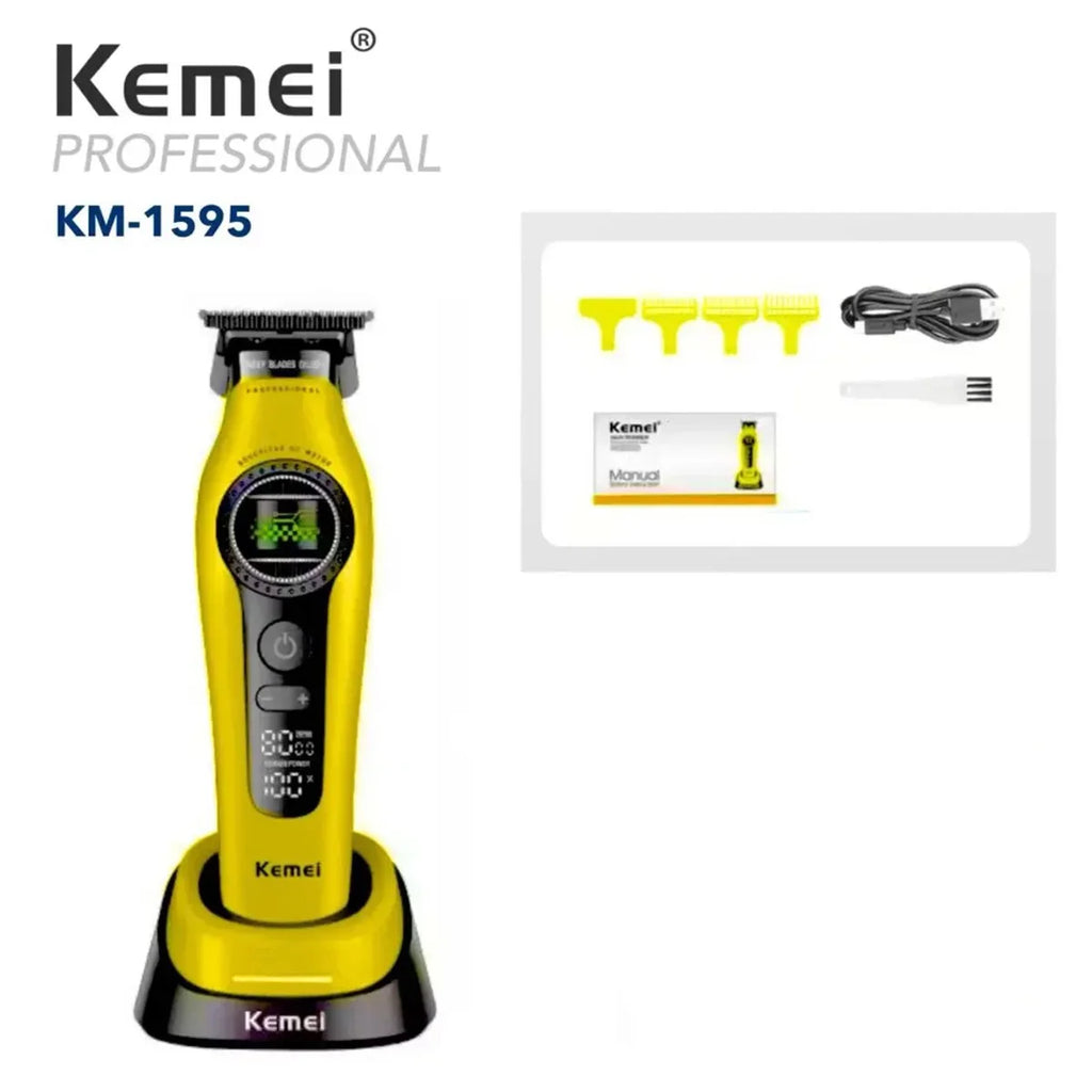 Kemei 1593 Barber Professional Hair Clipper Rechargeable Trimmer Electric Hair Cutting Machine External Rotor Brushless Motor