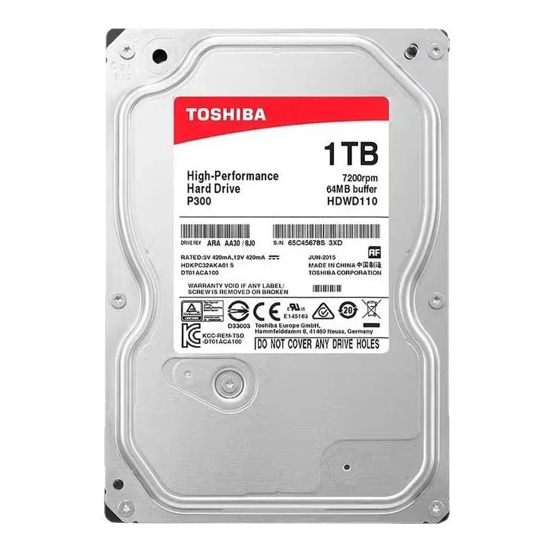 For Toshiba P300 HDWD110 1TB Desktop Hard Drive, 7200RPM SATA3, 3.5 Inch Red Disk, High Speed & Stable Performance