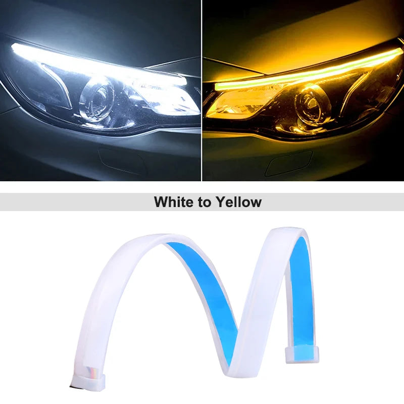 1Pc 12V LED Car Daytime Running Light Flexible Waterproof Strip Auto Headlights White Turn Signal Brake Flow Lights Car Styling