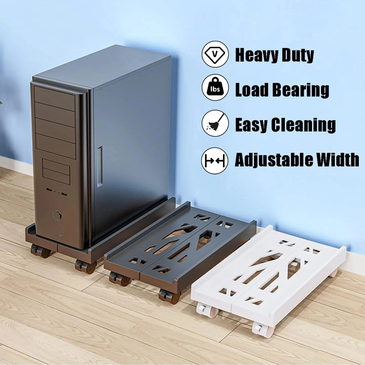 Soporte de CPU móvil ajustable, soporte de torre de computadora ventilado, soporte de torre de PC con 4 ruedas giratorias, se adapta a la mayoría de las PC, soporte debajo del escritorio