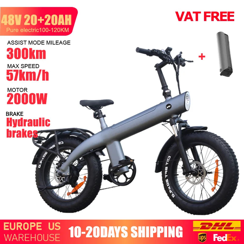 HUANCI Q3 Mountain electric bike 2000W 57KM/H electric dirt bike 48V 20AH Electric bicycle Ebike 20Inch fat tire Off-Road e bike