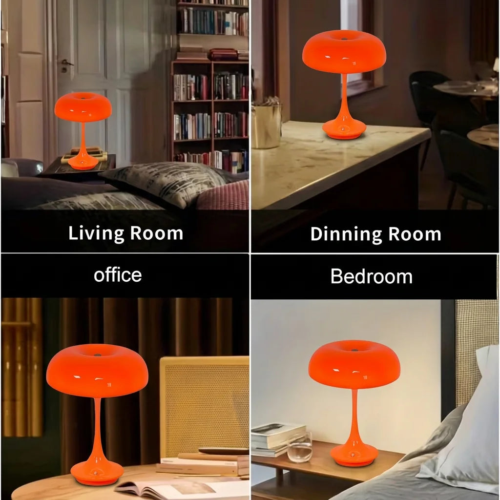 Unique Mushroom Table Lamp, Touch Control 3 Colors Dimmable, Cordless USB Rechargeable LED Bedside Lamp for Bedroom Office Decor