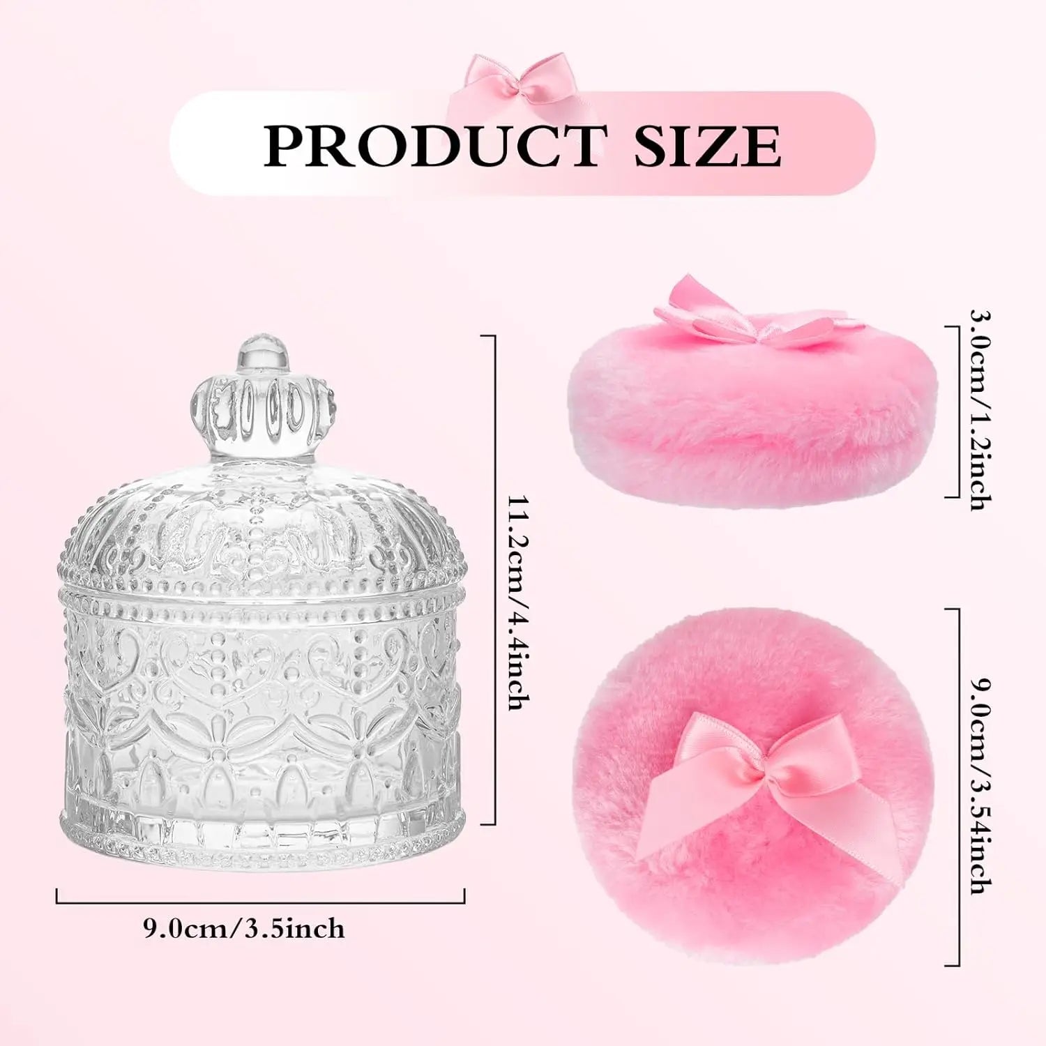 Juego de 2 borlas de terciopelo para polvos con envase de cristal, suaves y lavables para maquillaje facial y corporal
