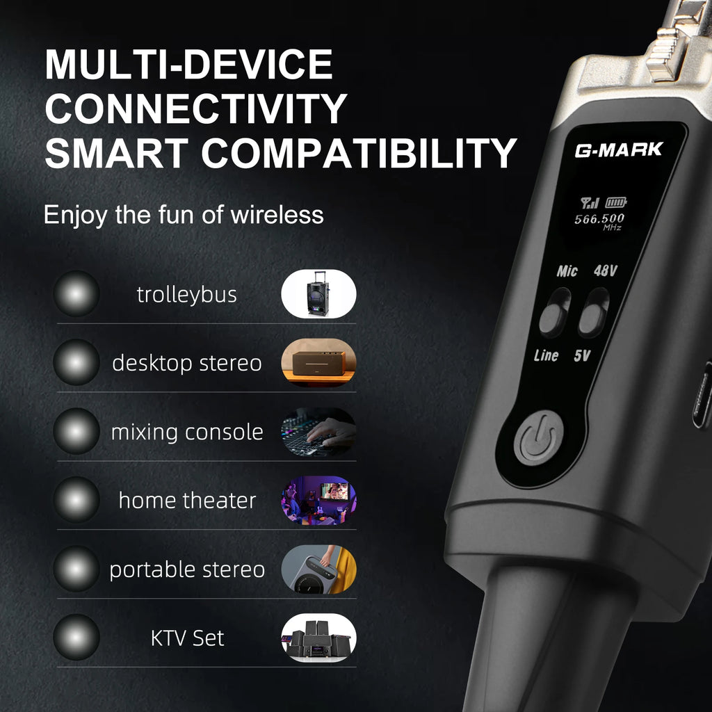 Sistema de micrófono inalámbrico G-MARK GX1.1 UHF Adaptador XLR 16 canales Transmisor y receptor de audio para alimentación fantasma de 48 V Condensador