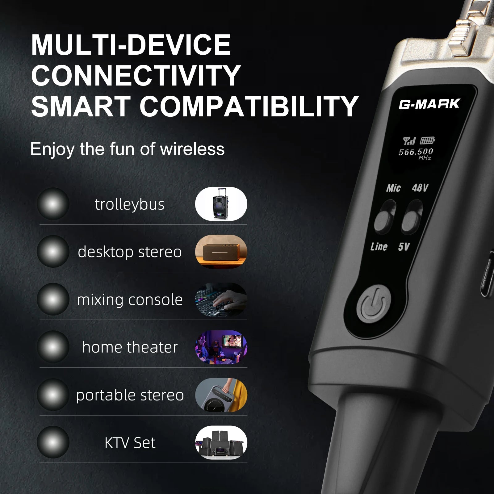 Sistema de micrófono inalámbrico G-MARK GX1.1 UHF Adaptador XLR 16 canales Transmisor y receptor de audio para alimentación fantasma de 48 V Condensador