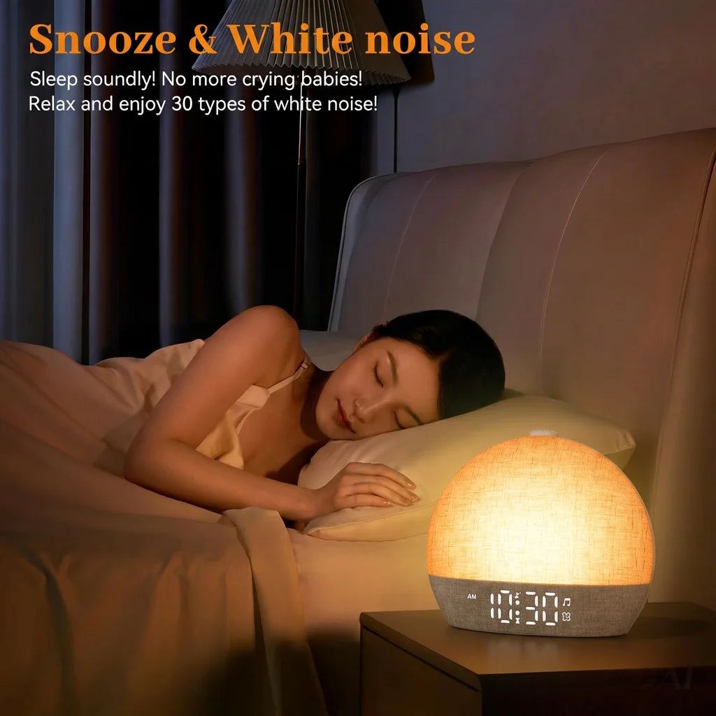Sunrise Alarm Clock,White Noise Sound Machine Wake Up Light,30 Soothing Sounds,Dimmable Night Light for Heavy Sleeper Ideal Gift