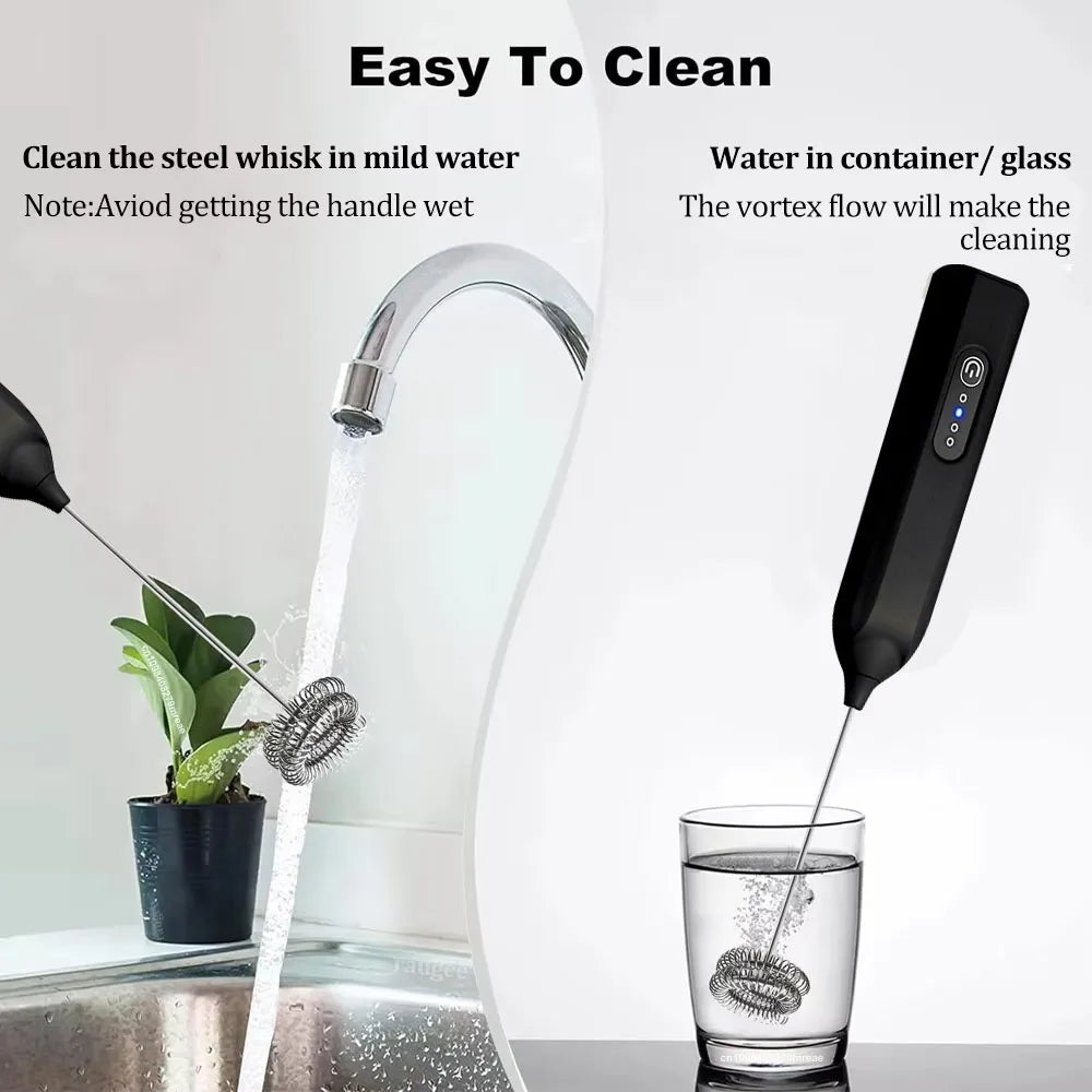 Espumador de leche inalámbrico, USB recargable, batidora giratoria automática eléctrica, espumador de leche de mano para café capuchino, máquina de crema.