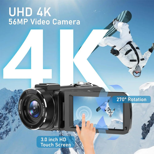 Cámara de vídeo digital 4K de 56MP, videocámara para vlogging con visión nocturna infrarroja 18X, pantalla táctil de 3.0 pulgadas, transmisión en vivo para Youtube, cámara web WIFI