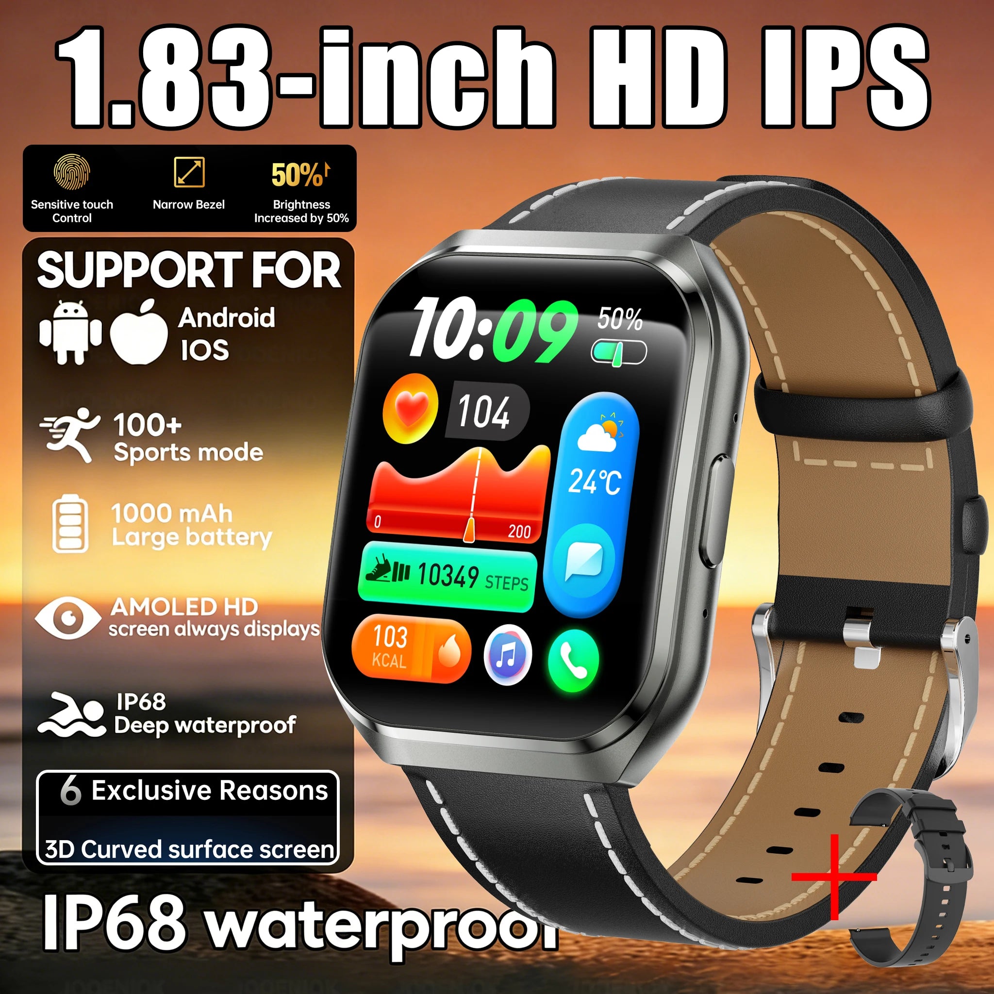 GPS Track Altimeter 1000mAh Battery IP68 Waterproof Heart Rate BT Call Sport Man Smartwatch New Outdoor Men Adult Smart Watch