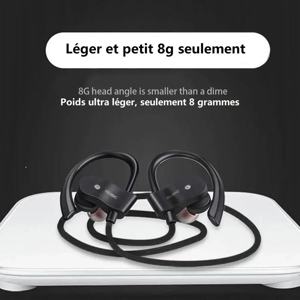 Auriculares inalámbricos Bluetooth estéreo con gancho, auriculares deportivos de música, auriculares para juegos, manos libres para todos los teléfonos inteligentes Aurifonos