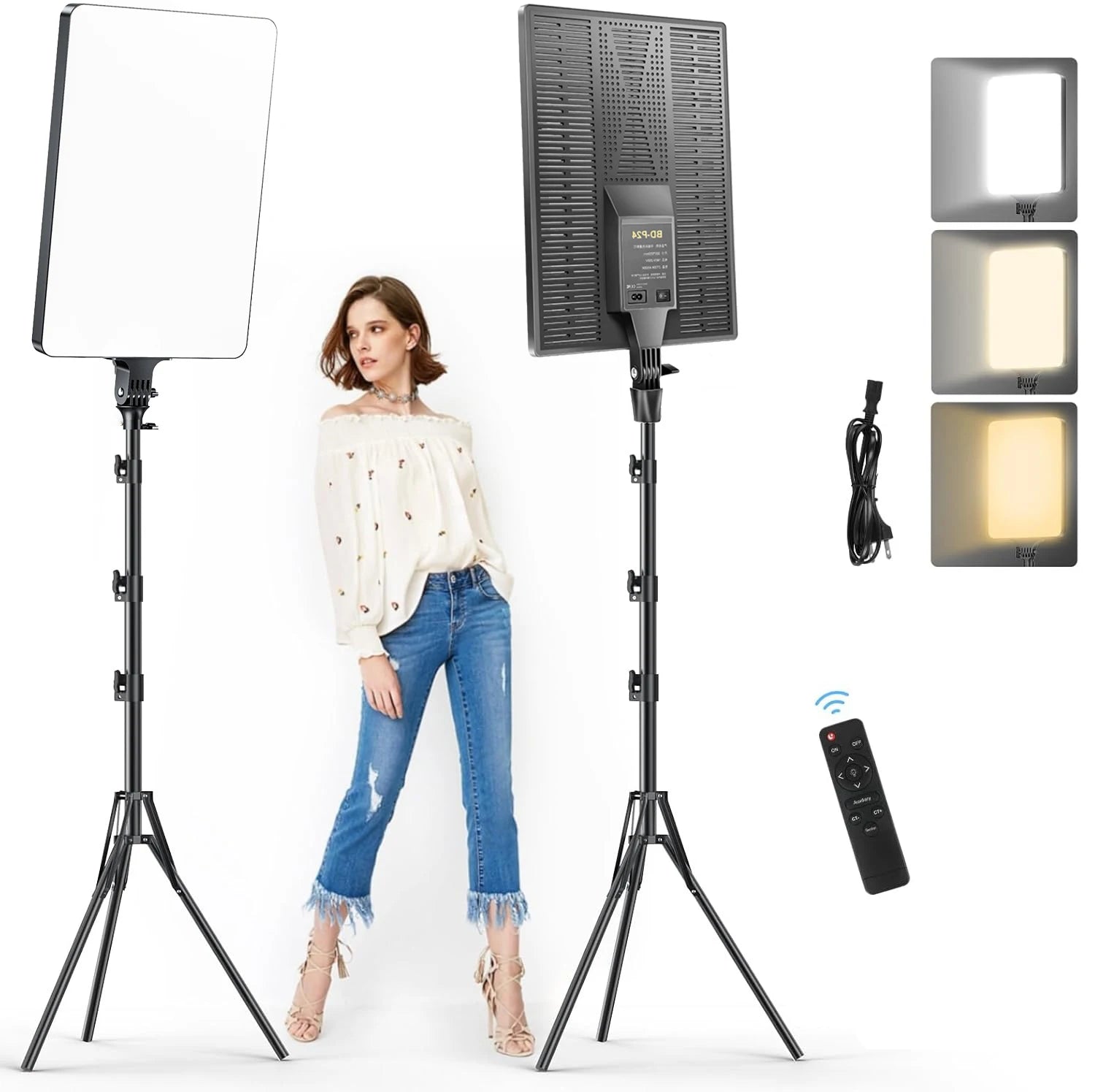 Kit de luces de vídeo LED XRDKJ de 19 pulgadas, iluminación fotográfica regulable de 2700-6500 K con control remoto y soporte de 63 pulgadas