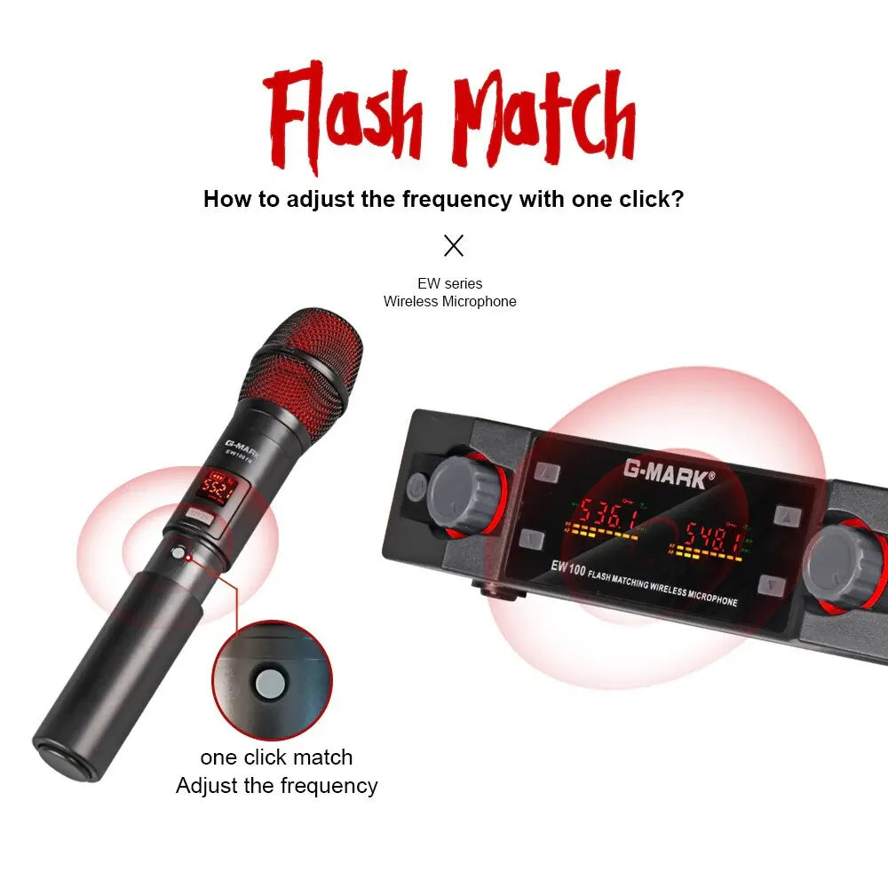 Micrófono inalámbrico G-MARK EW100 profesional UHF Karaoke, micrófono de mano con frecuencia ajustable 50M para fiestas, espectáculos, escenarios, bodas