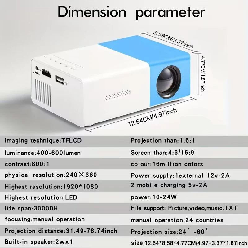 Proyector de alta definición YG300, proyector de cine en casa que no ocupa espacio, compatible con conexión HDMI y USB para su uso