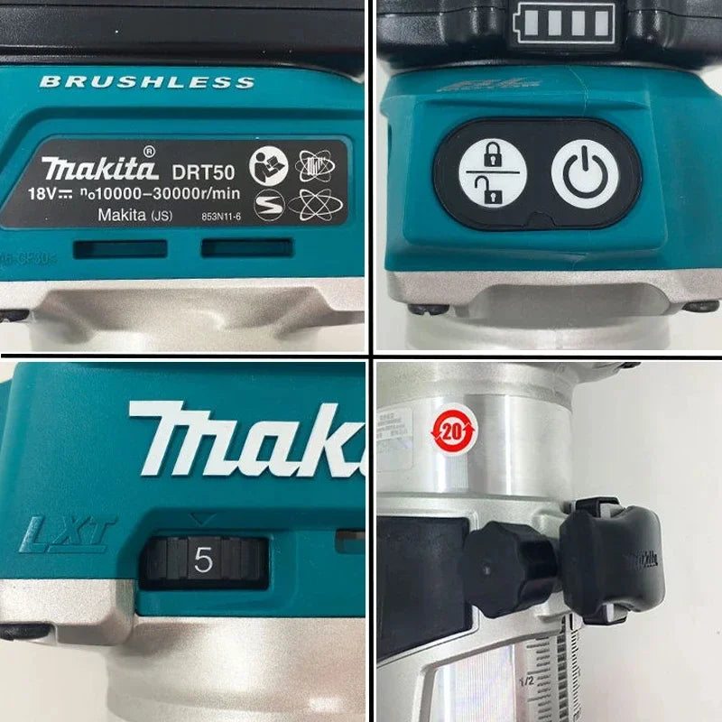 Recortadora inalámbrica Makita DRT50, máquina de recortar recargable, herramienta de ranurado sin escobillas, máquina de grabado de carpintería y fresado