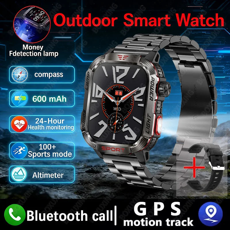 New Military GPS Smart Watch Men Flashlight Compass Waterproof 600mAh Battery Outdoor Sport Tracker Bluetooth Call Smartwatch