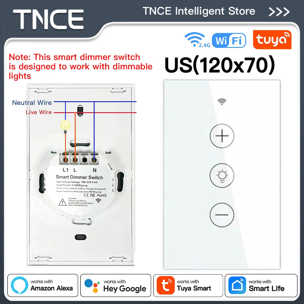 TNCE Tuya WIFI Light Dimmer Switch EU/US Brightness adjust LED Dimmer Breaker Module Smart Life Voice Control Alexa Google Home