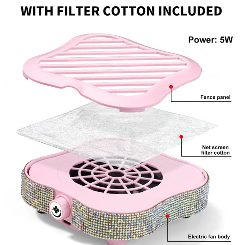 Nail Vacuum Cleaner, Infinitely Adjustable, High Suction Power, Equipped with 10 Filter Cotton, Nail Dust Collector Tool