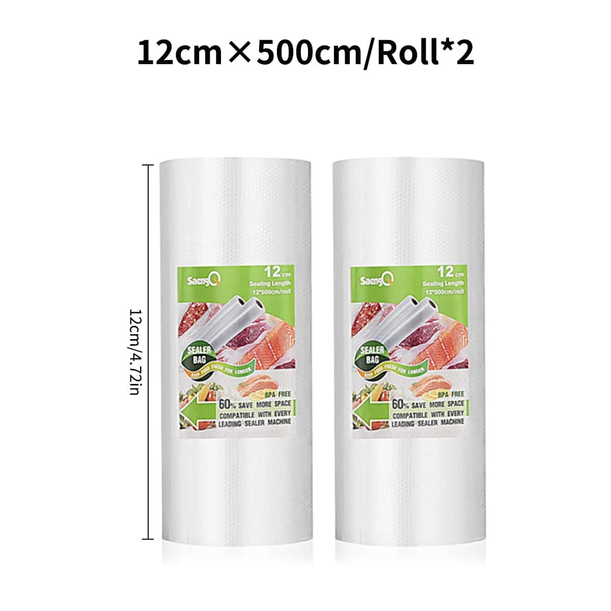 2 rollos de 500 cm de largo de rollos texturizados, bolsas comprimidas al vacío, rollos de malla de una sola cara para envasado al vacío de alimentos, 2 paquetes