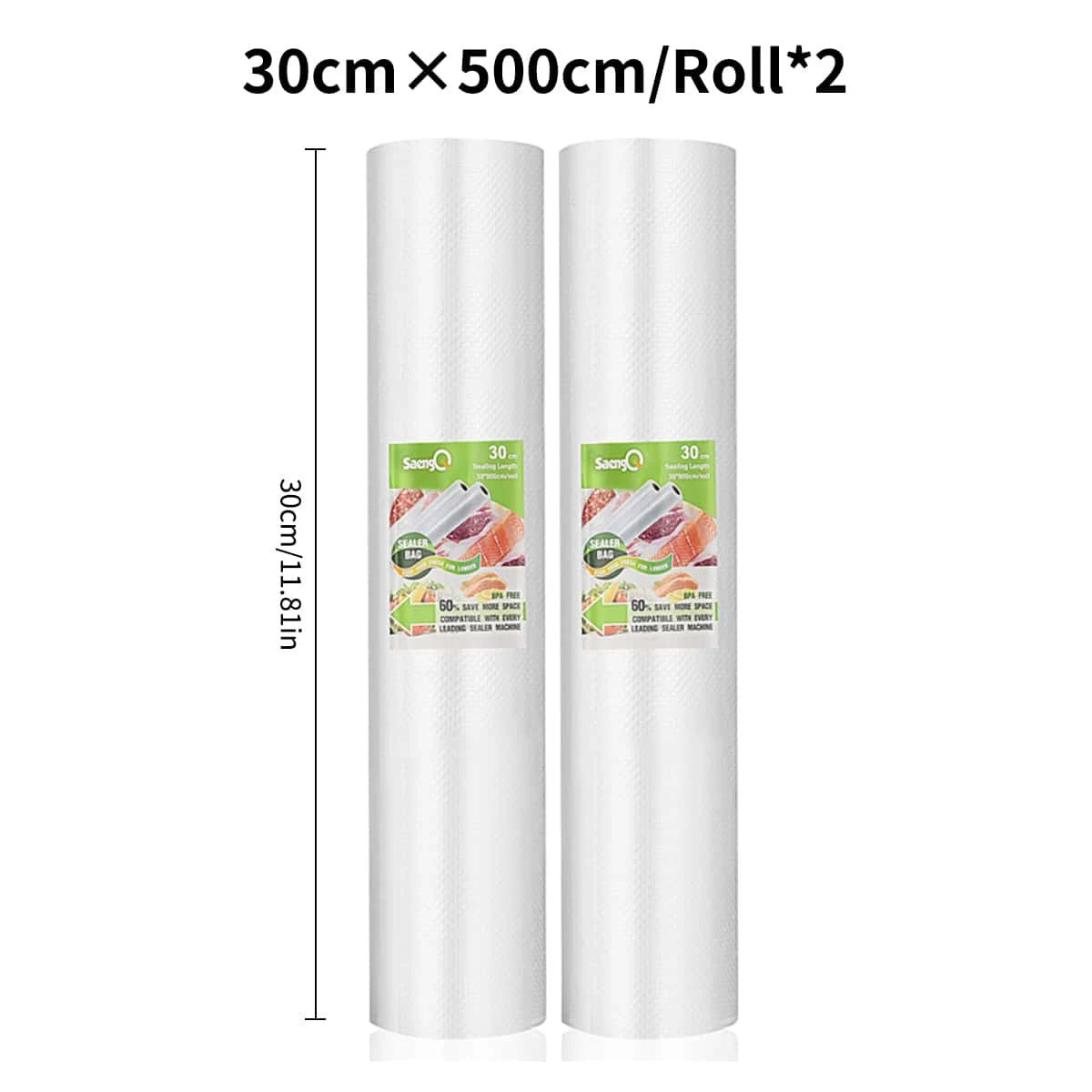 2 rollos de 500 cm de largo de rollos texturizados, bolsas comprimidas al vacío, rollos de malla de una sola cara para envasado al vacío de alimentos, 2 paquetes