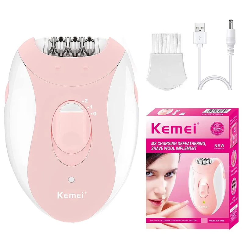 Kemei Women Epilator Electric Hair Removal Facial Body Lady Bikini Legs Arms Armpit Hair Remover Underarms Rechargeable