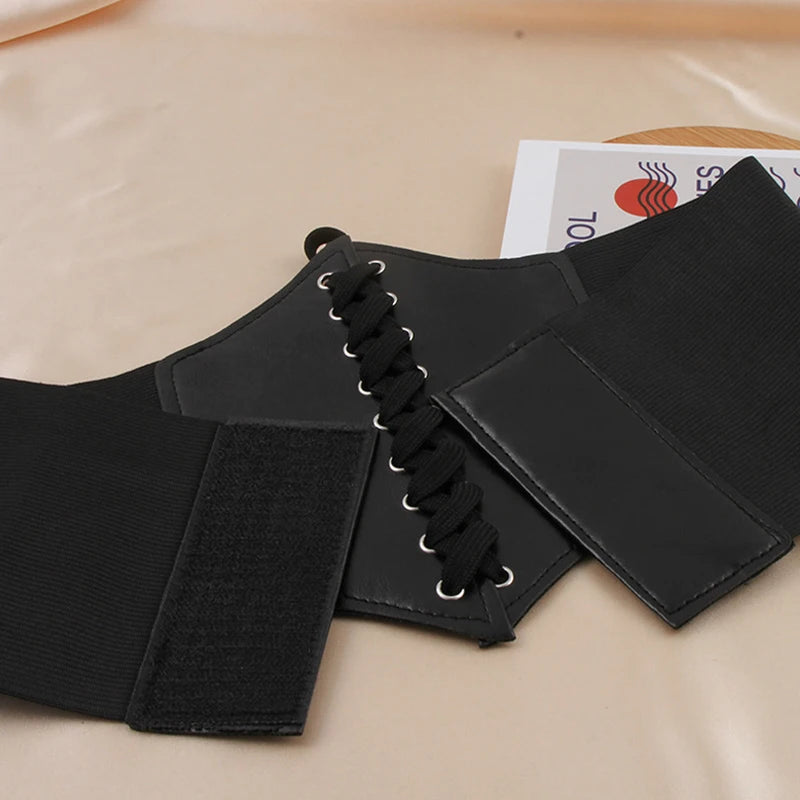 Fashion Slim Elastic Pu High Waist Belt Women Vintage Elegant Simple Lace-up Black Punk And Gothic Daily Wide Belt Corset
