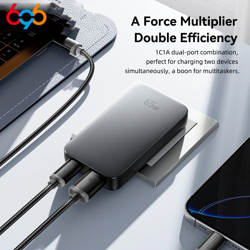 65W GaN Charger Ultra Thin Quick Charge 4.0 PD3.0 PPS Portable USB Type C Charger For Macbook Laptop For iPhone 16 15 14 13