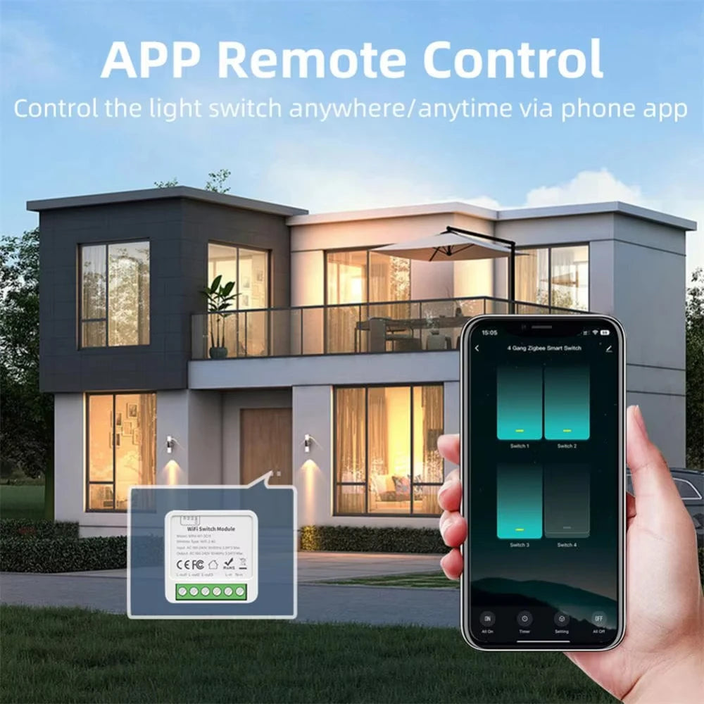 Interruptor de luz inteligente mini WIFI/ZigBee, relé interruptor de control bidireccional 16A, control por voz con aplicación Smart Life para Tuya Alexa Google