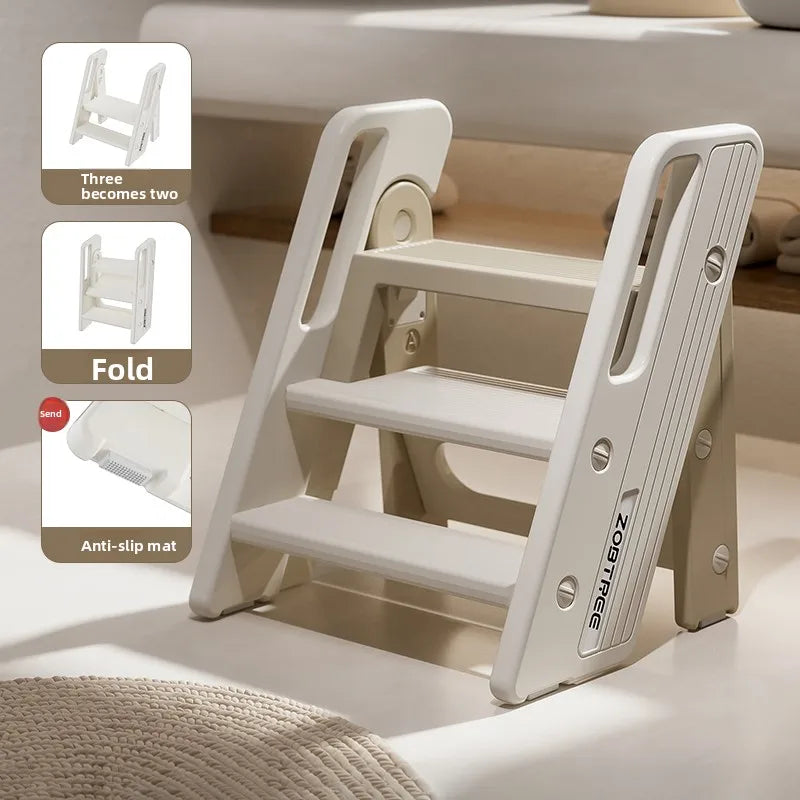 Escalera Plegable de 2 Peldaños para Bebés Niños Pequeños Lavabo Baño Antideslizante Portátil Ligera Escalera de Madera Cocina Doméstica