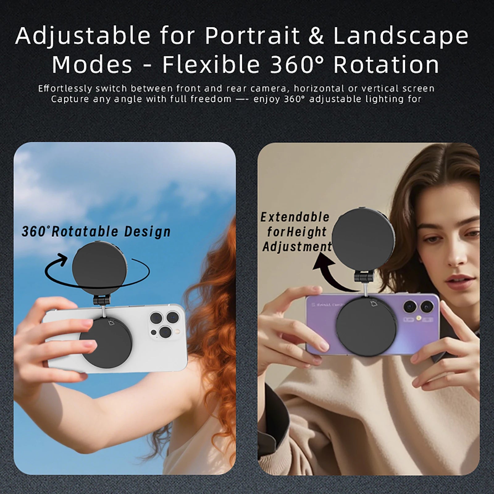 Luz selfie magnética plegable 2 en 1 para teléfono con espejo para Magsafe iPhone Luz de relleno Led Anillo Flash Video Fotografía Accesorios