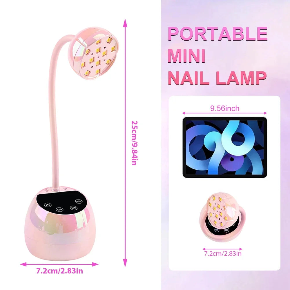 UV LED Nail Lamp, Cordless Gel X Nail Lamp Flash Cure, Auto Sensor Gooseneck Portable USB Gel Nail Dryer U V Light with 4 Timers