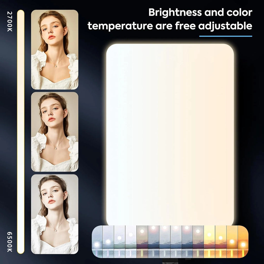 Kit de luces de vídeo LED XRDKJ de 19 pulgadas, iluminación fotográfica regulable de 2700-6500 K con control remoto y soporte de 63 pulgadas