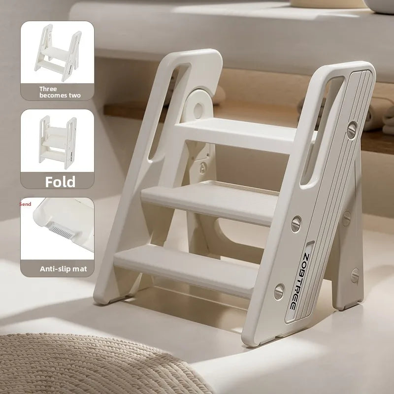 Escalera Plegable de 2 Peldaños para Bebés Niños Pequeños Lavabo Baño Antideslizante Portátil Ligera Escalera de Madera Cocina Doméstica