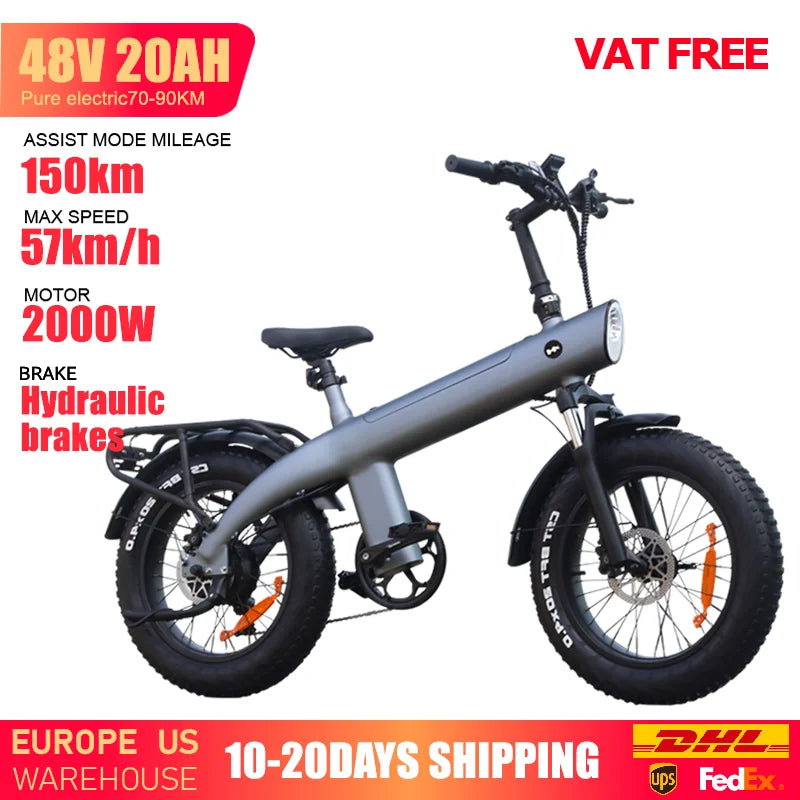 HUANCI Q3 Mountain electric bike 2000W 57KM/H electric dirt bike 48V 20AH Electric bicycle Ebike 20Inch fat tire Off-Road e bike
