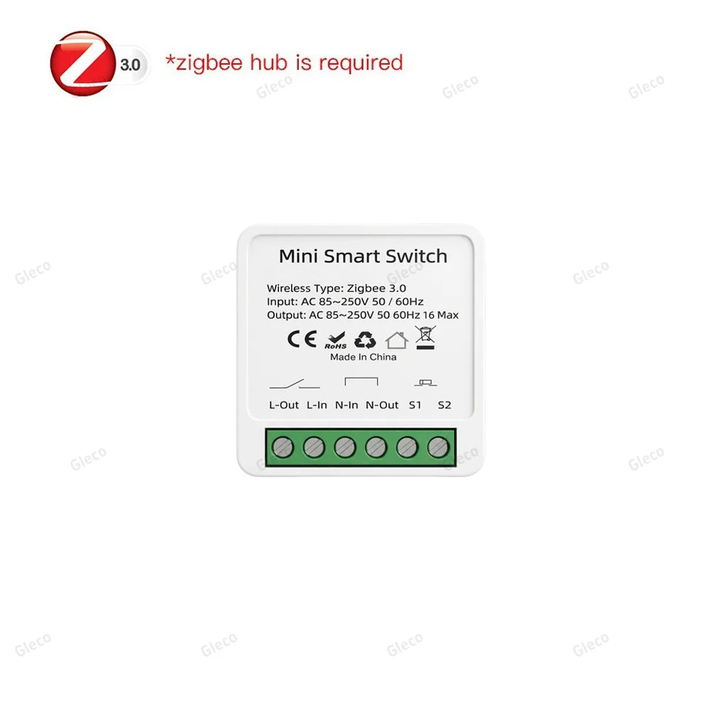 ZigBee Smart Mini Smart Light Switch 1/2CH Breaker Relay 16A 2 Way Control Smart Life APP Voice Control For Tuya Alexa Google