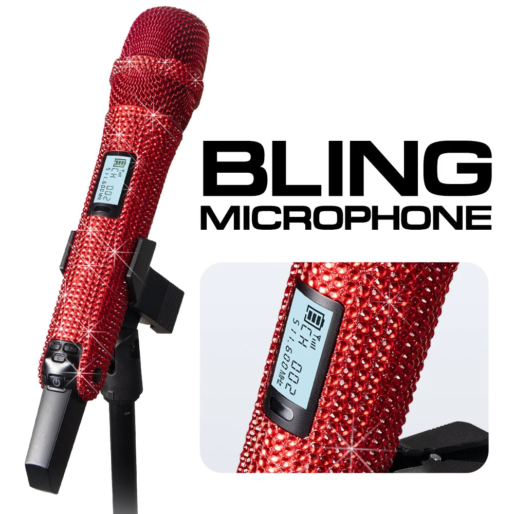 Micrófono inalámbrico para karaoke SKM9000 con incrustaciones de diamantes, micrófono personalizado para transmisiones en vivo, karaoke, brillante esencial para el escenario