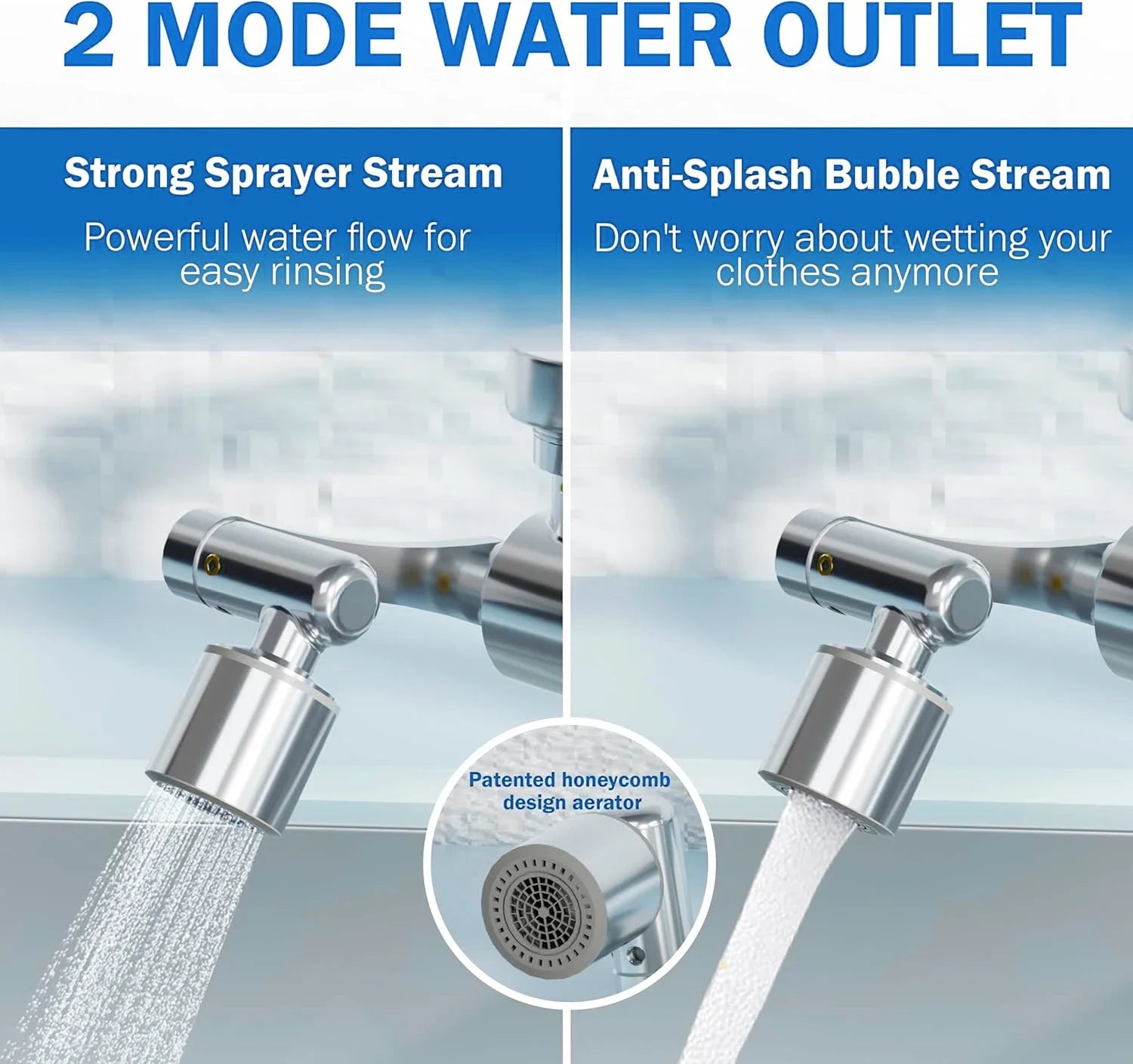 ALTHY Faucet Extender + Tap Aerator + Water Filter, Sink Splash-proof 1080° Rotating, Reduce Lead Chlorine Odor, 2 Spray Modes