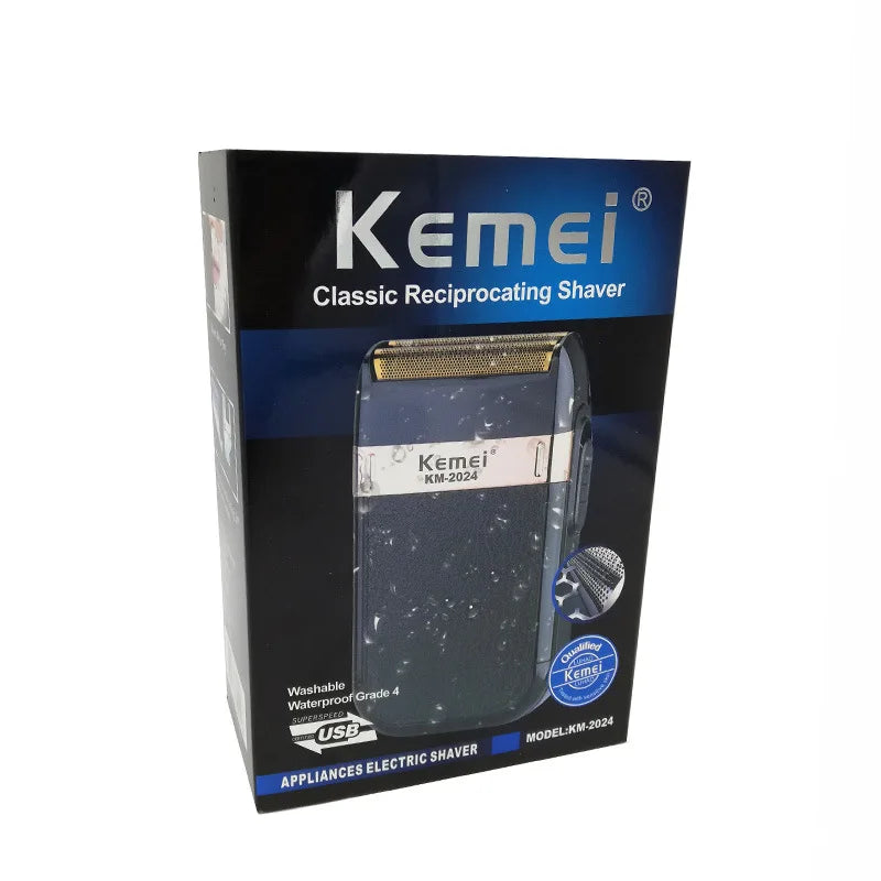 Afeitadora Kemei de doble cuchilla recíproca resistente al agua, recargable por USB, máquina de afeitar eléctrica para hombre, recortadora de barbero