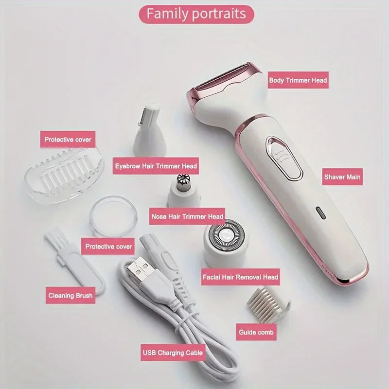 4-in-1 ladies 'multifunctional electric hair remover set Ladies bikini trimmer USB charging eyebrows nose hair face leg portable