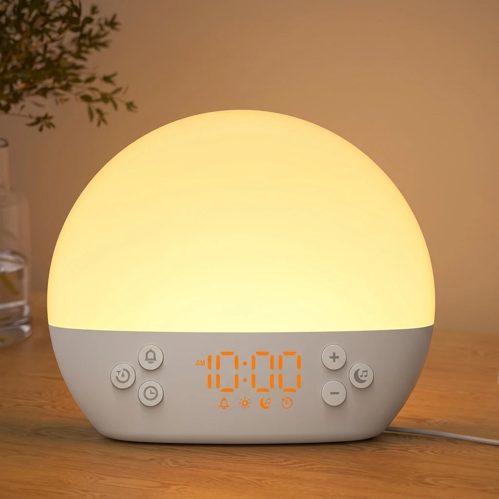 Digital Alarm Clock Sunrise Simulation White Noise Sound Machine with 30 Soothing Sound Dimmable Wake Up Light for Home Decor