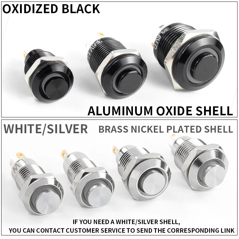 1NO High head Waterproof Metal Push Button Switch LED Light Self-locking/reset 3/6/12/24/220V 8/10/12/16mm Oxidized black