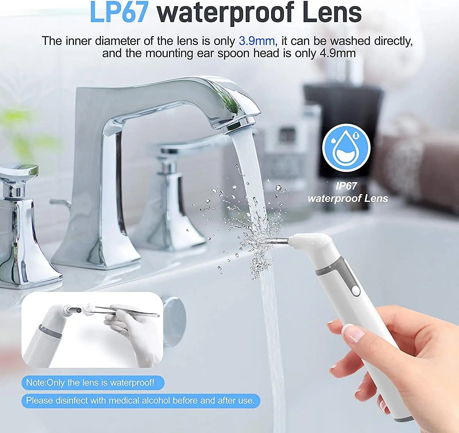 Cámara de oído otoscopio inalámbrico con doble vista, endoscopio de oído WiFi de 3.9 mm 720PHD con 6 luces LED para niños y adultos, compatible