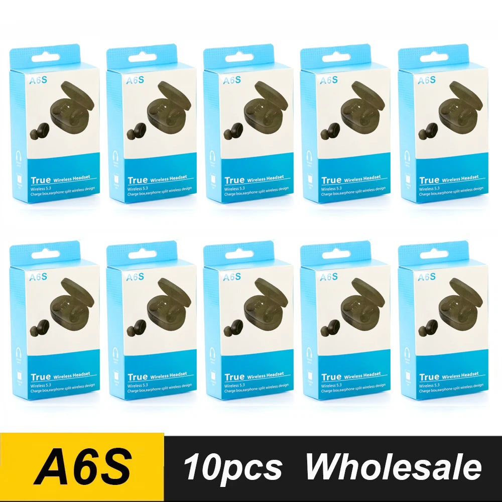 10 Piezas al por mayor A6S TWS Auriculares inalámbricos Bluetooth 5.0 Estéreo Auriculares con micrófono para ISO Android