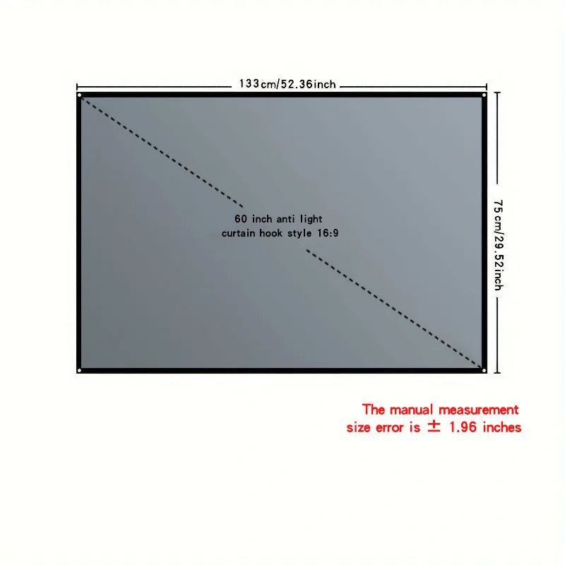 4K high-definition projection screen with 60-133 inch metal anti light screen hook design suitable for low lumen projectors