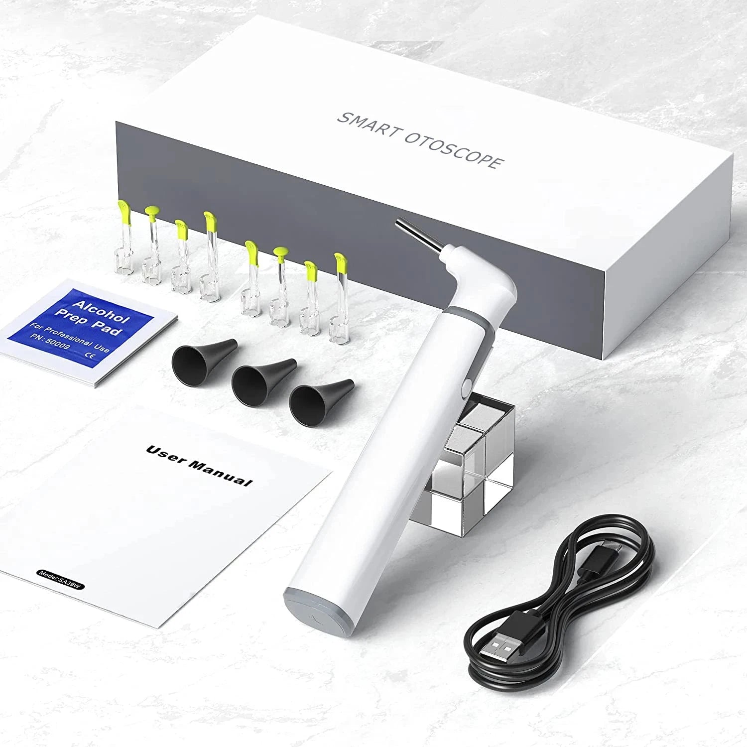 Cámara de oído otoscopio inalámbrico con doble vista, endoscopio de oído WiFi de 3.9 mm 720PHD con 6 luces LED para niños y adultos, compatible