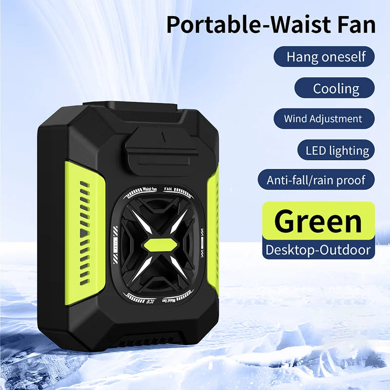 Ventilador de cintura 5000mAh Recargable Portátil Sin Aspas Aire Acondicionado Ventilador de Clip para Cintura para Deportes al Aire Libre con Power Bank Linterna