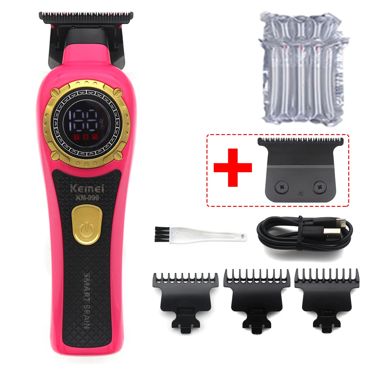 Kemei DLC T-Blade Zero Gapped LED Display Cordless USB Professional Hair Clipper Finishing Machine KM-999 Hair Trimmer for Men