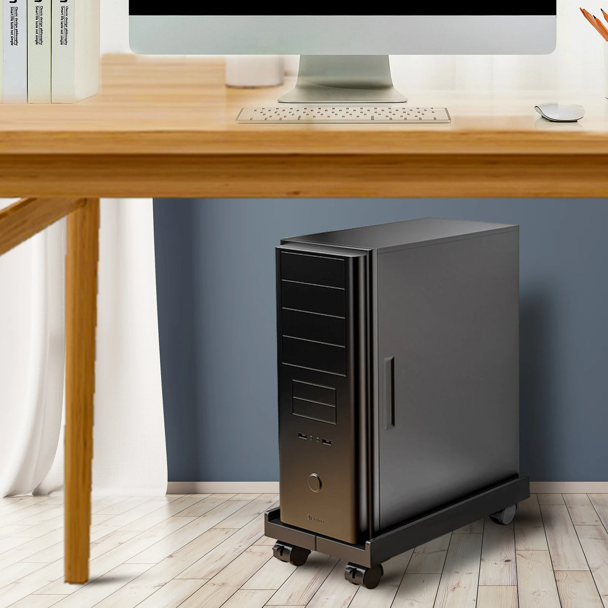 Soporte de CPU móvil ajustable, soporte de torre de computadora ventilado, soporte de torre de PC con 4 ruedas giratorias, se adapta a la mayoría de las PC, soporte debajo del escritorio