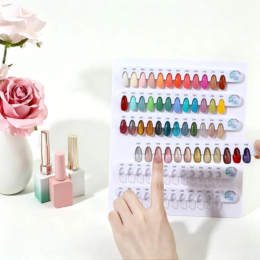 72 color nail color display board, gel polishing rack color display rack, with false nail tips and digital stickers, nail salon