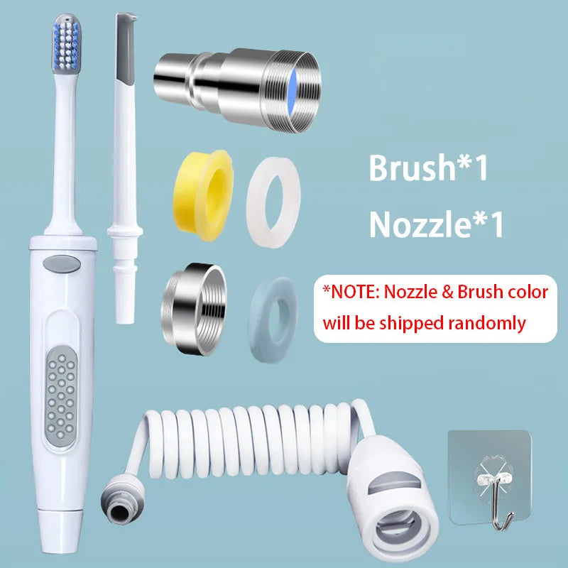Irrigador Bucal Portátil 2 en 1 Grifo Cepillo de Dientes Nuevo Limpiador Dental con Chorro de Agua para el Hogar Sin Necesidad de Energía