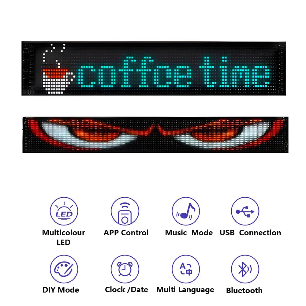 Smart Bluetooth LED Display Screens RGB LED Module Sign Matrix Pixel LED Panel Scrolling Signboard Advertising Light Car Decor